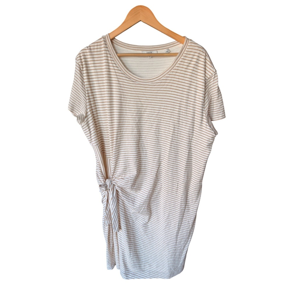 Vince Striped Knit Tunic Dress Side Tie Beige‎ Brown XL